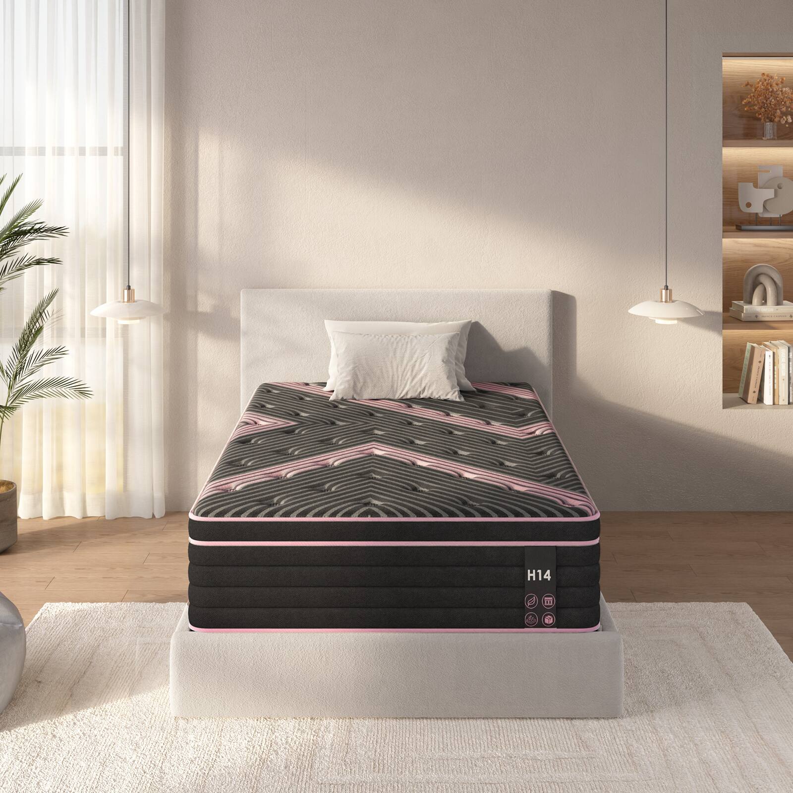 Alt View 1. Chateau Abodes - 10'' Twin Size Hybrid Mattress, Individually Pocketed Innerspring, Washable Cover, Medium Firm - Pink+Black.