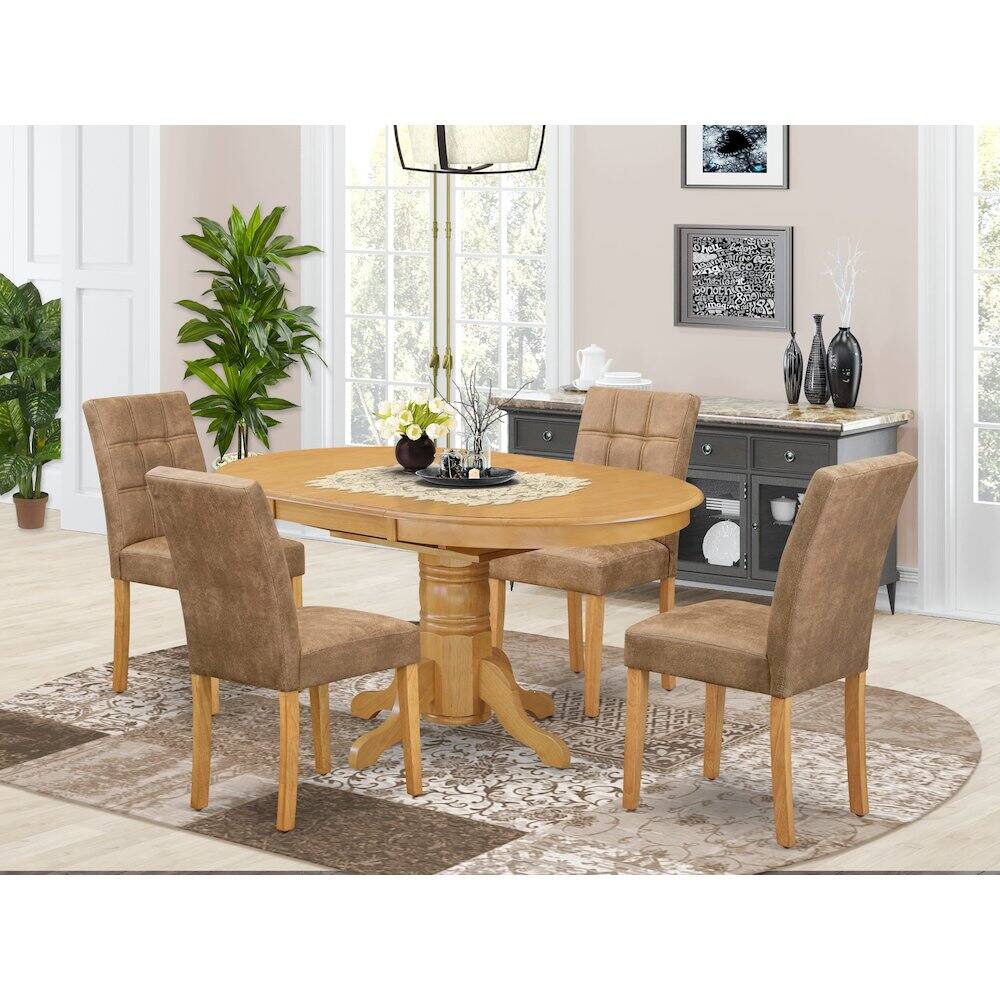 Alt View 9. East West Furniture - 5 Piece Mid Century Modern Dining Set contain A Dinner Table - Brown.