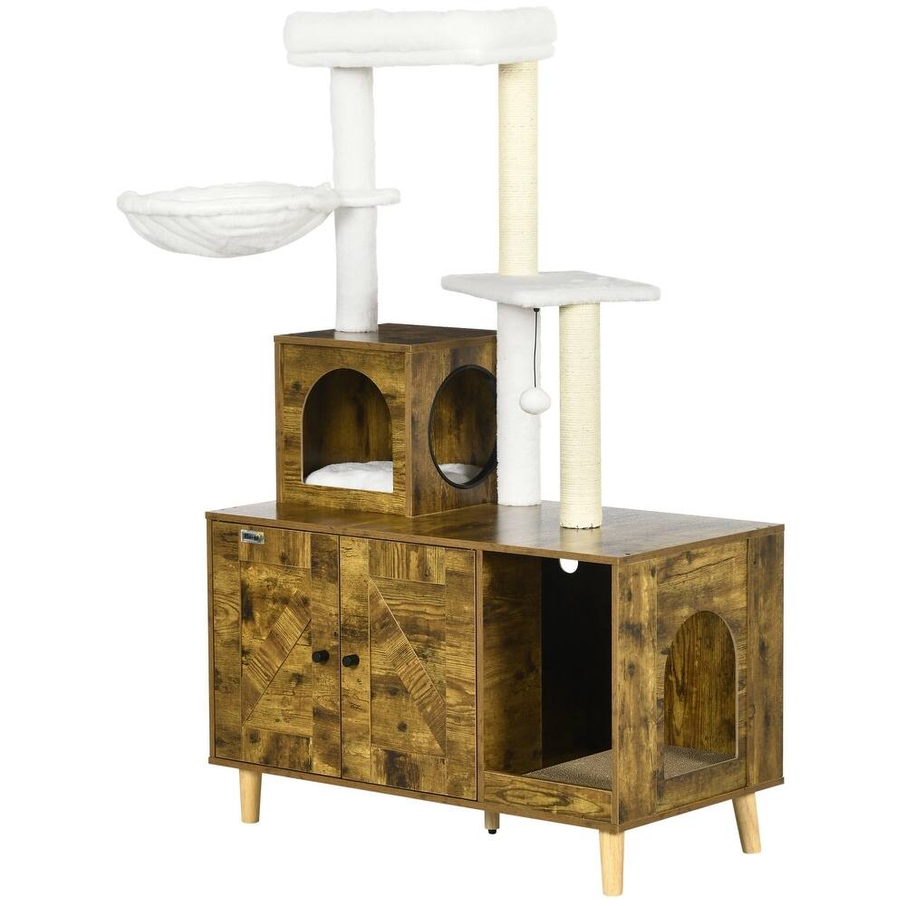Front. Ficcuss Pets - Cat Tree With Litter Box Enclosure.