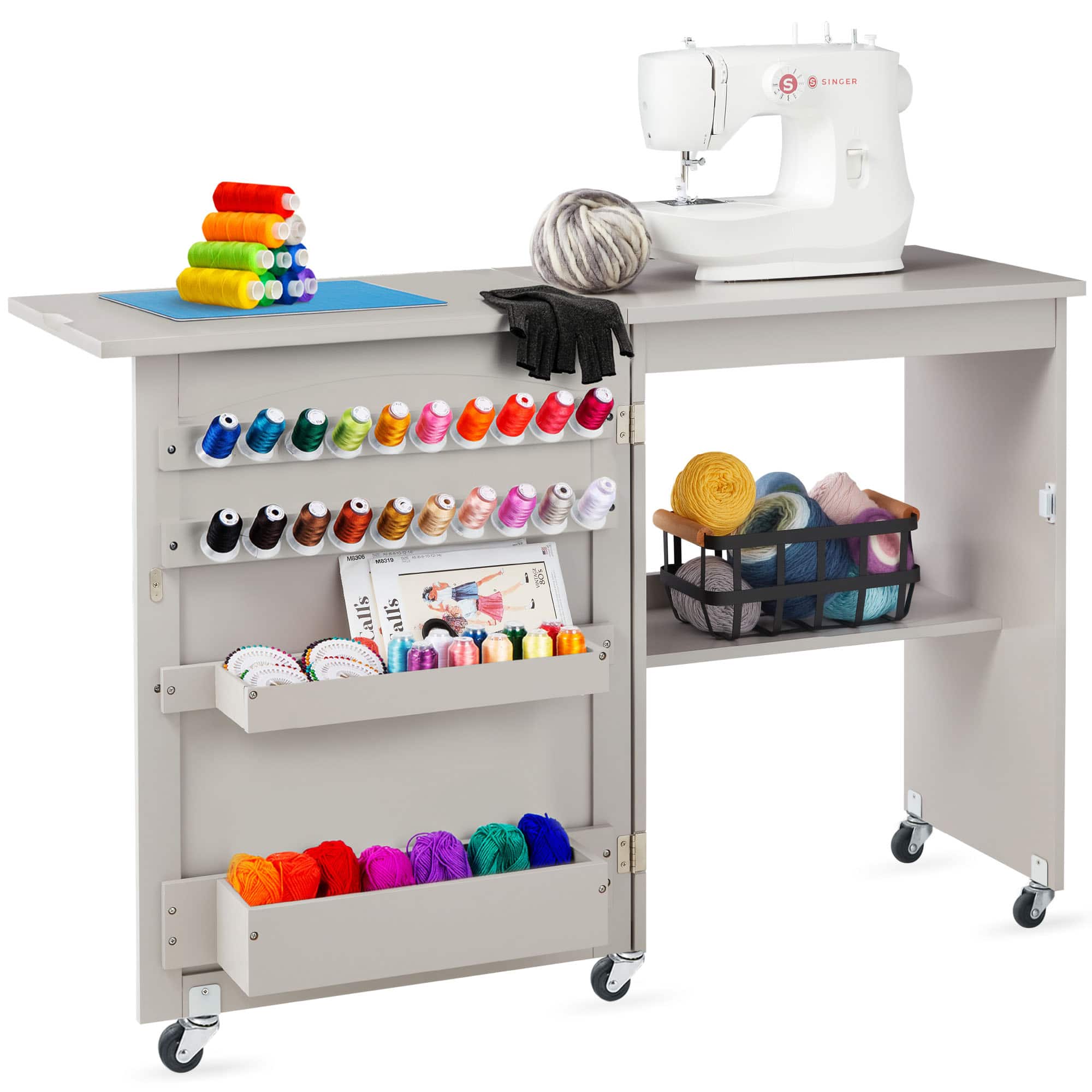 Best Choice Products - Sewing Machine Table & Desk w/ Craft Storage and Trays - Gray
