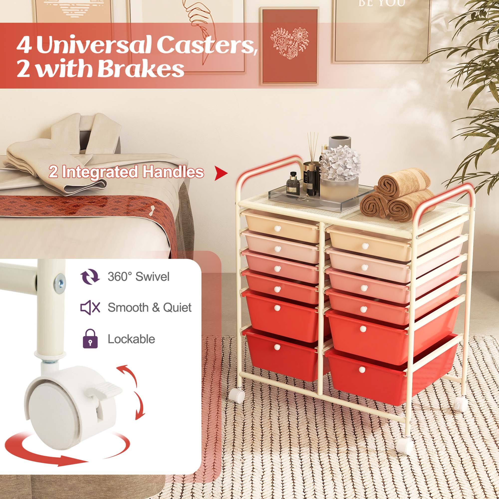 "4 Universal Casters, 2 with Brakes, 2 Integrated Handles, 360 Swivel, X Smooth & Quiet, 9 Lockable."