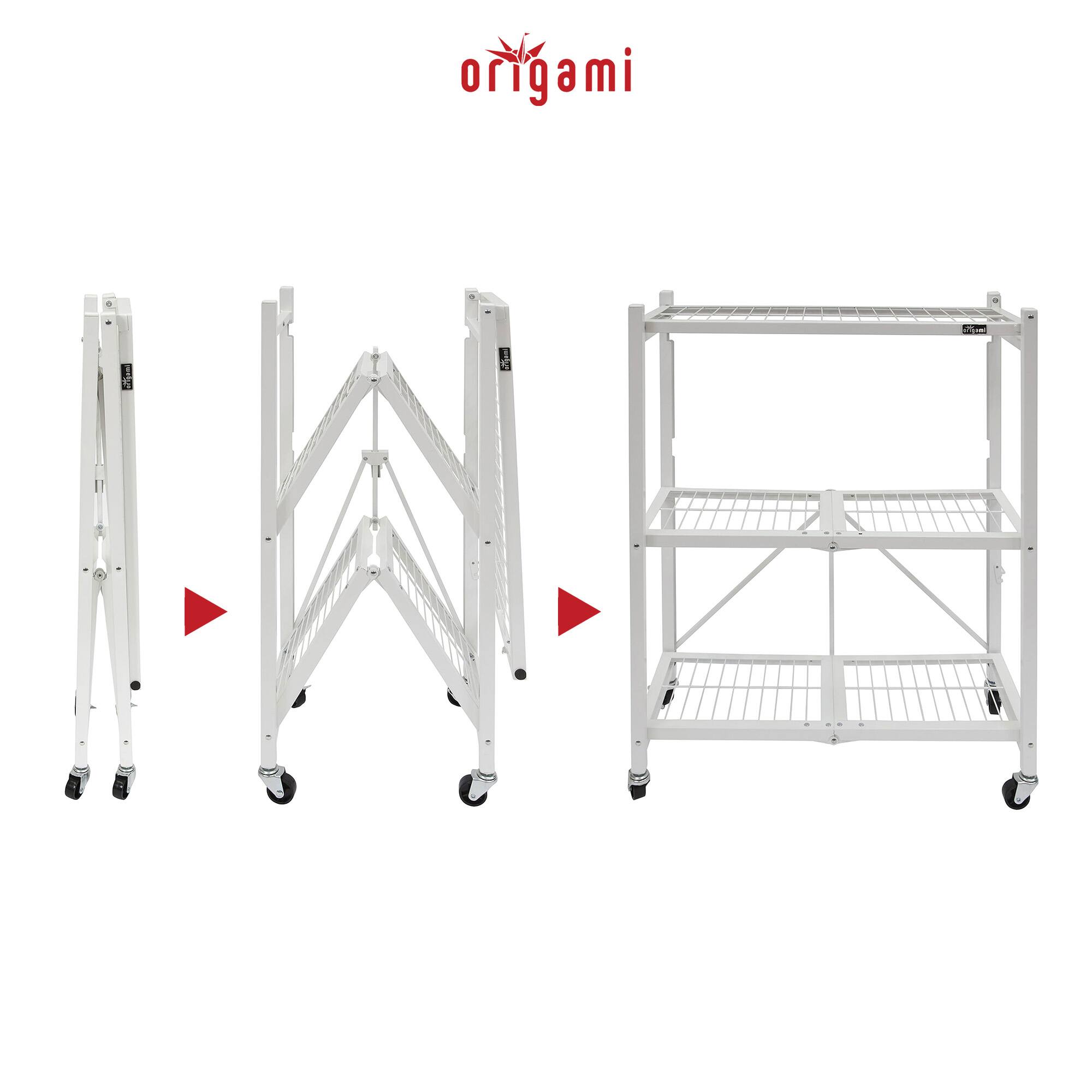 Alt View 4. Origami - Origami R3 3 Tier Heavy Duty Foldable Rolling Garage Shelving with Wheels, White - White.