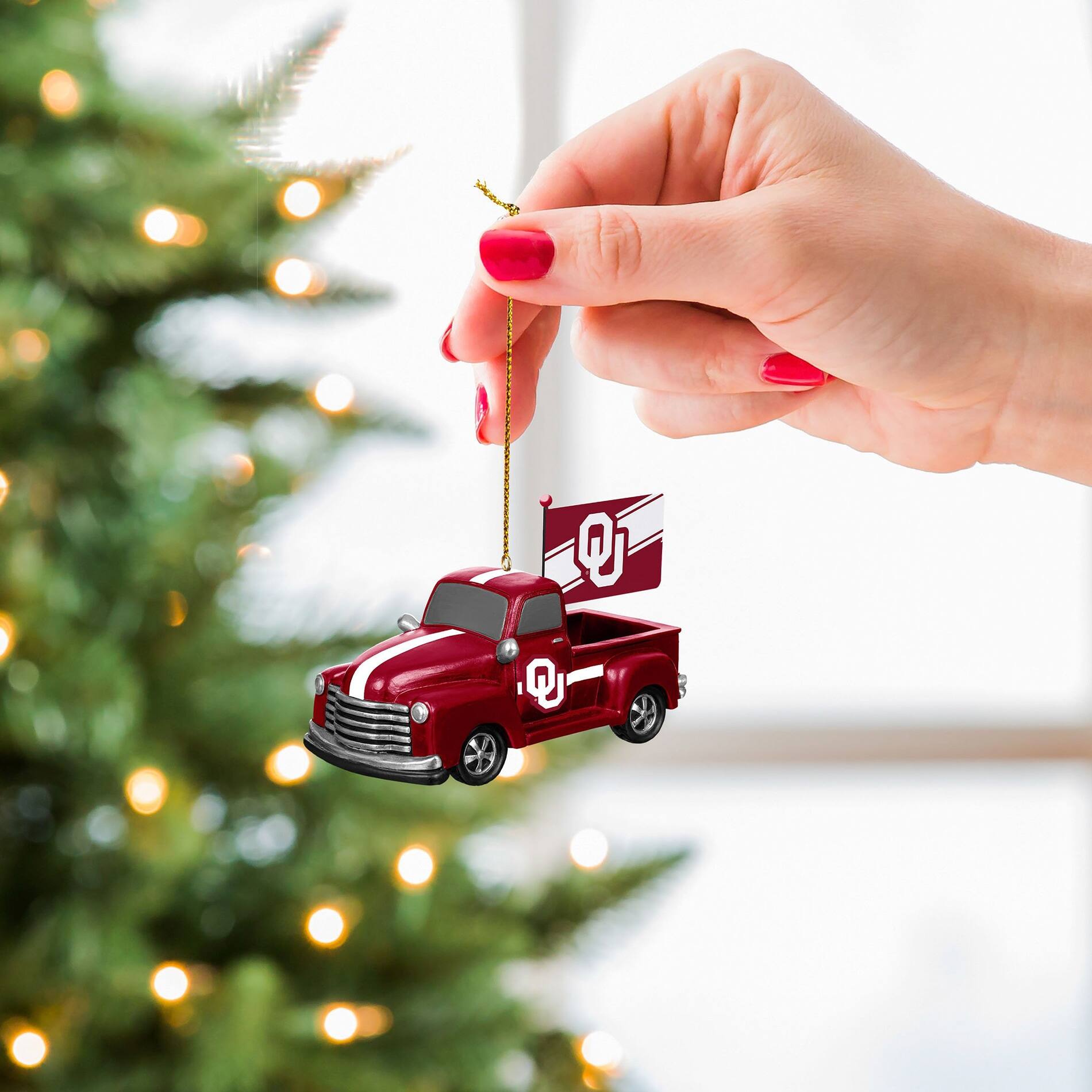 Alt View 2. Evergreen Enterprises - Oklahoma Sooners 3" Rally Truck Two-Piece Ornament Set - Multicolor.