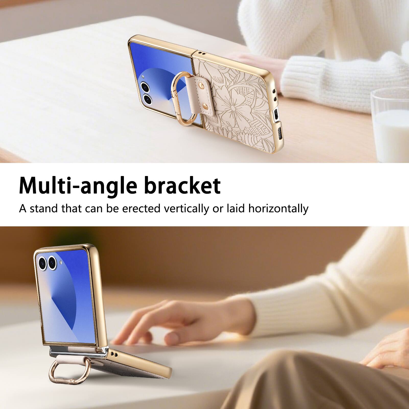 Multi-angle bracket  
A stand that can be erected vertically or laid horizontally