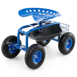 Gymax - Cart Wagon Rolling Work Seat w/ Tool Tray Basket Planting Patio - Blue
