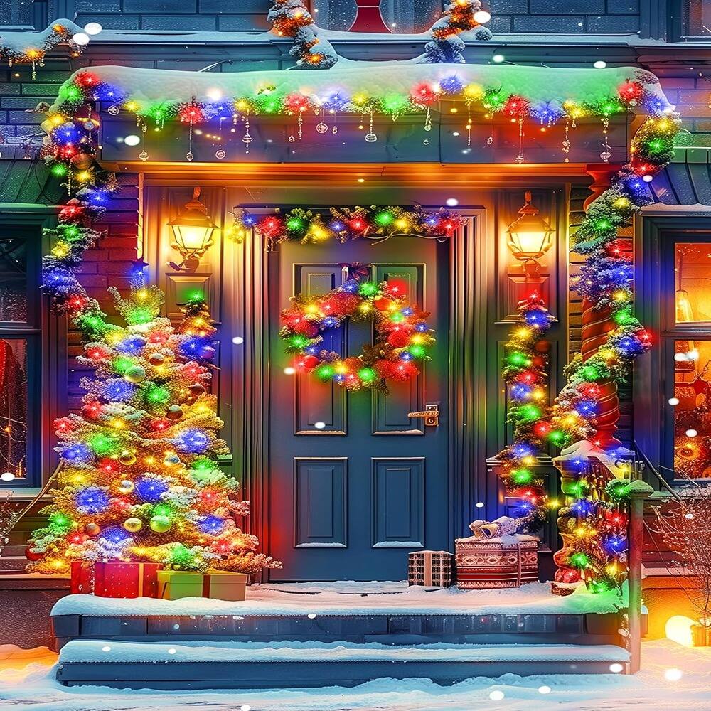 Back. MOSZAR LLC - Four-piece set of 160-foot, 400-LED solar Christmas lights with eight modes - MULTICOLOR.