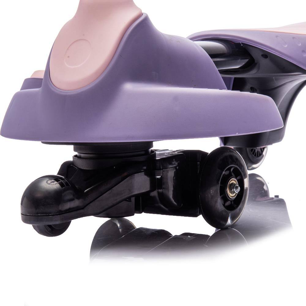Alt View 5. BreeBe - 6V Kids Electric Wiggle Car Ride On Toy w/ Flashing PU Wheels, 360° Steering, Bluetooth, 3.11MPH Speed, Age 3+ - Purple.