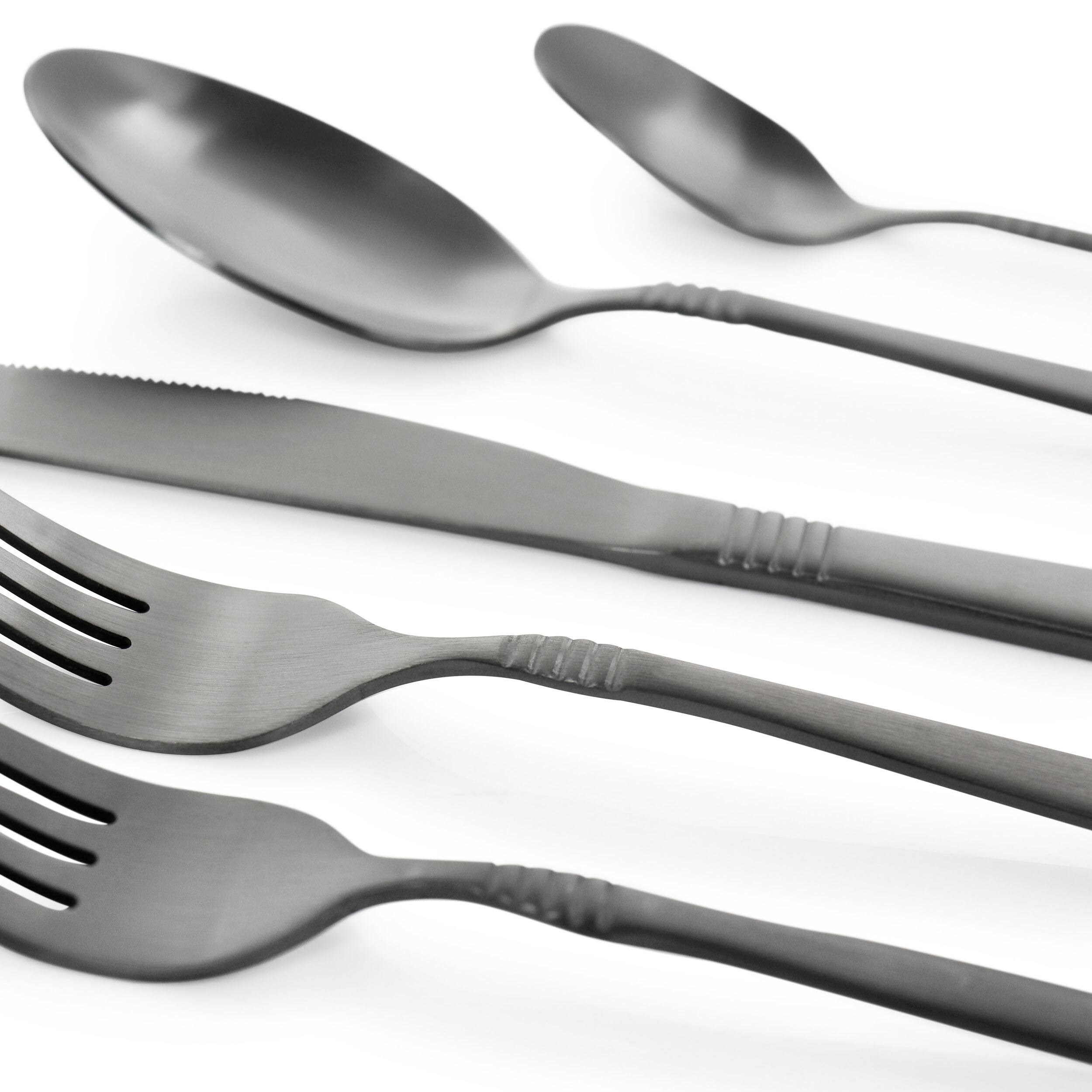 Alt View 4. MegaChef - MegaChef Cravat 20 Piece Flatware Utensil Set, Stainless Steel Silverware Metal Service for 4 in Matte Black - Black.