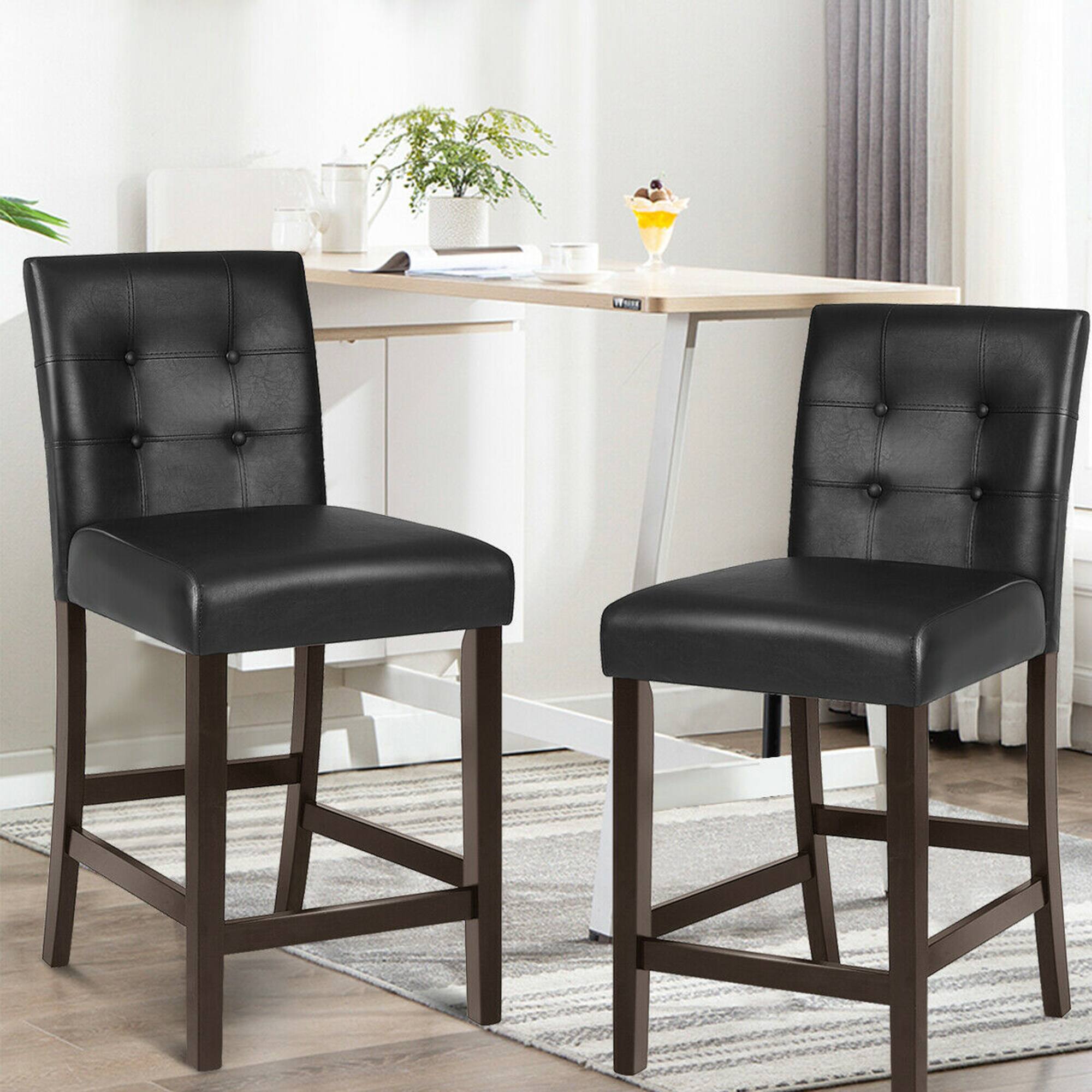 Alt View 3. Gymax - Gymax Set of 2 Bar Stools 25inch Counter Height Barstool Pub Chair Rubber Wood Black - Black.