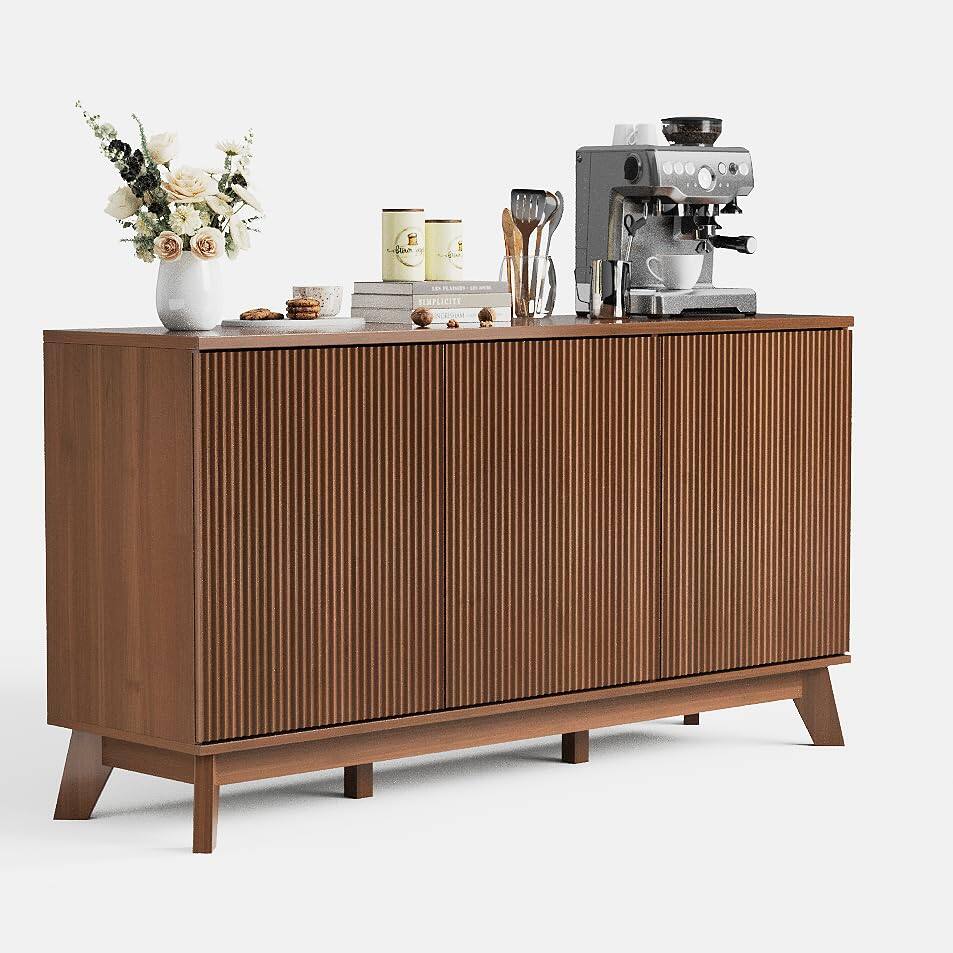 Front. Babevy - 58" Modern Farmhouse Sideboard Buffet Cabinet with Adjustable Shelves Storage & 4 Doors - Brown.
