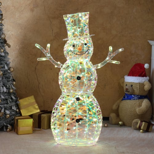 Winado 4FT Christmas Iridescent Snowman, Pre lit with LED Lights
