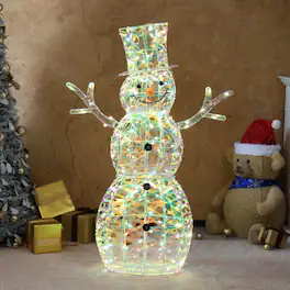 Winado - 4 FT Lighted Iridescent Snowman Christmas Decorations with LED Lights for Xmas Holiday Decoration - Multicolor