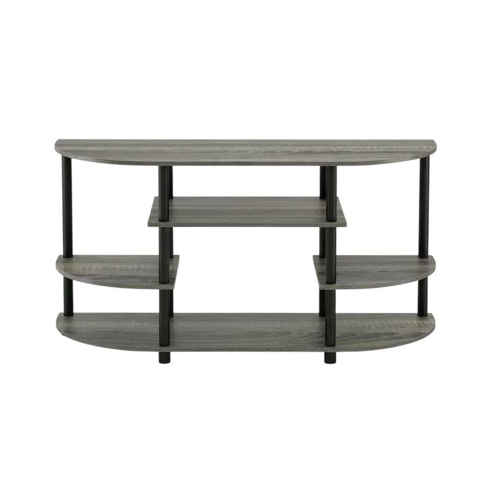 Alt View 3. FurniFact - Corner TV stand in French Oak Grey/Black, durable composite wood, plastic - Gray Black.