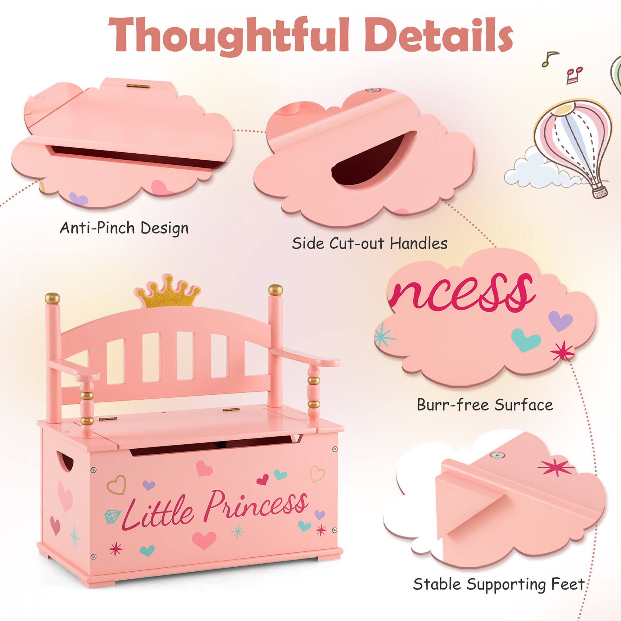 Thoughtful Details

- Anti-Pinch Design
- Side Cut-out Handles
- Burr-free Surface
- Stable Supporting Feet

Little Princess