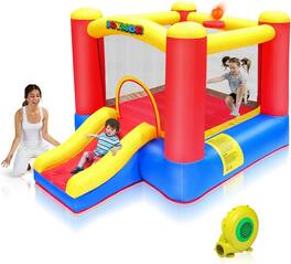 Winado - Inflatable Indoor Bounce House for Kids 3-6 w/Air Blower and Basketball Hoop, Small Bounce House for Kids and Toddlers