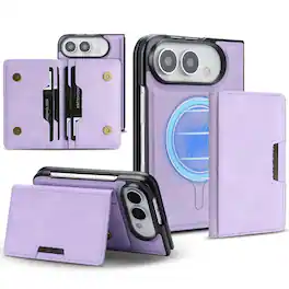 UUCOVER - Magnetic Detachable Wallet Case For Apple iPhone Duo with Card Slots, Kickstand, Compatible with MagSafe Slim Back Cover - Purple