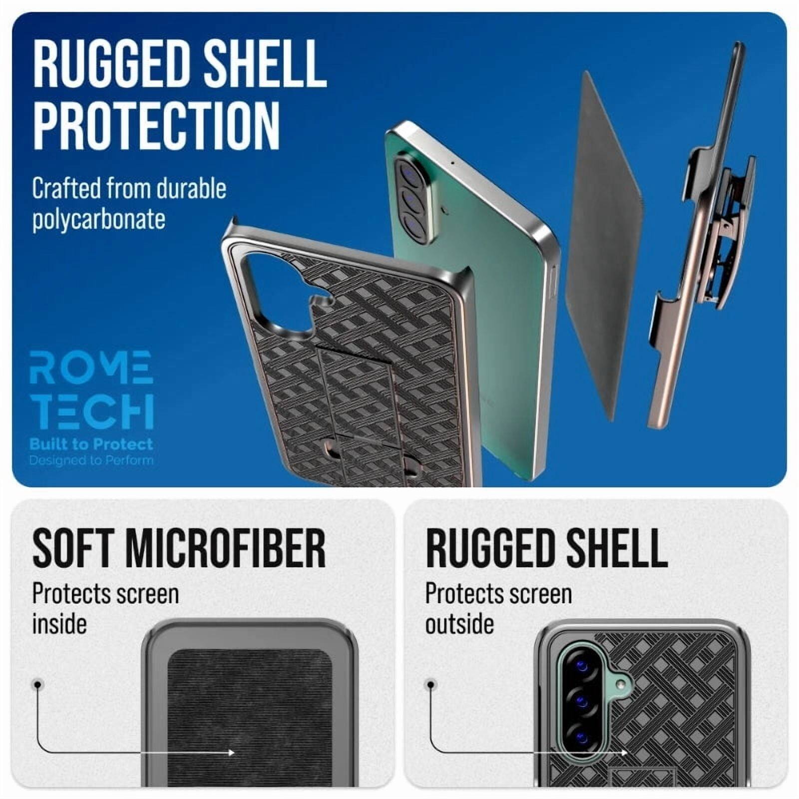 RUGGED SHELL PROTECTION  
Crafted from durable polycarbonate  

SOFT MICROFIBER  
Protects screen inside  

RUGGED SHELL  
Protects screen outside