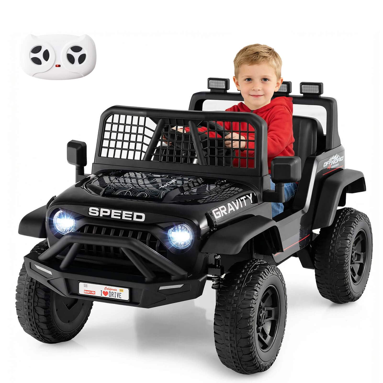 Costway - 24V Ride On Car with Remote Control Music LED Headlights Spring Suspension for Kids - Black