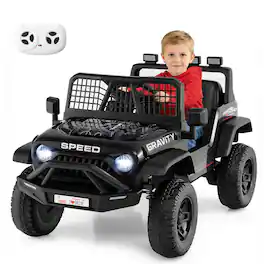 Costway - 24V Ride On Car with Remote Control Music LED Headlights Spring Suspension for Kids - Black