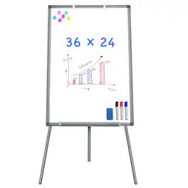 HOMLUX - Bulletin Boards - Portable Dry Erase 36 x 24 Tripod Height Adjustable, 3' x 2' Flipchart Stand White Board - Gray