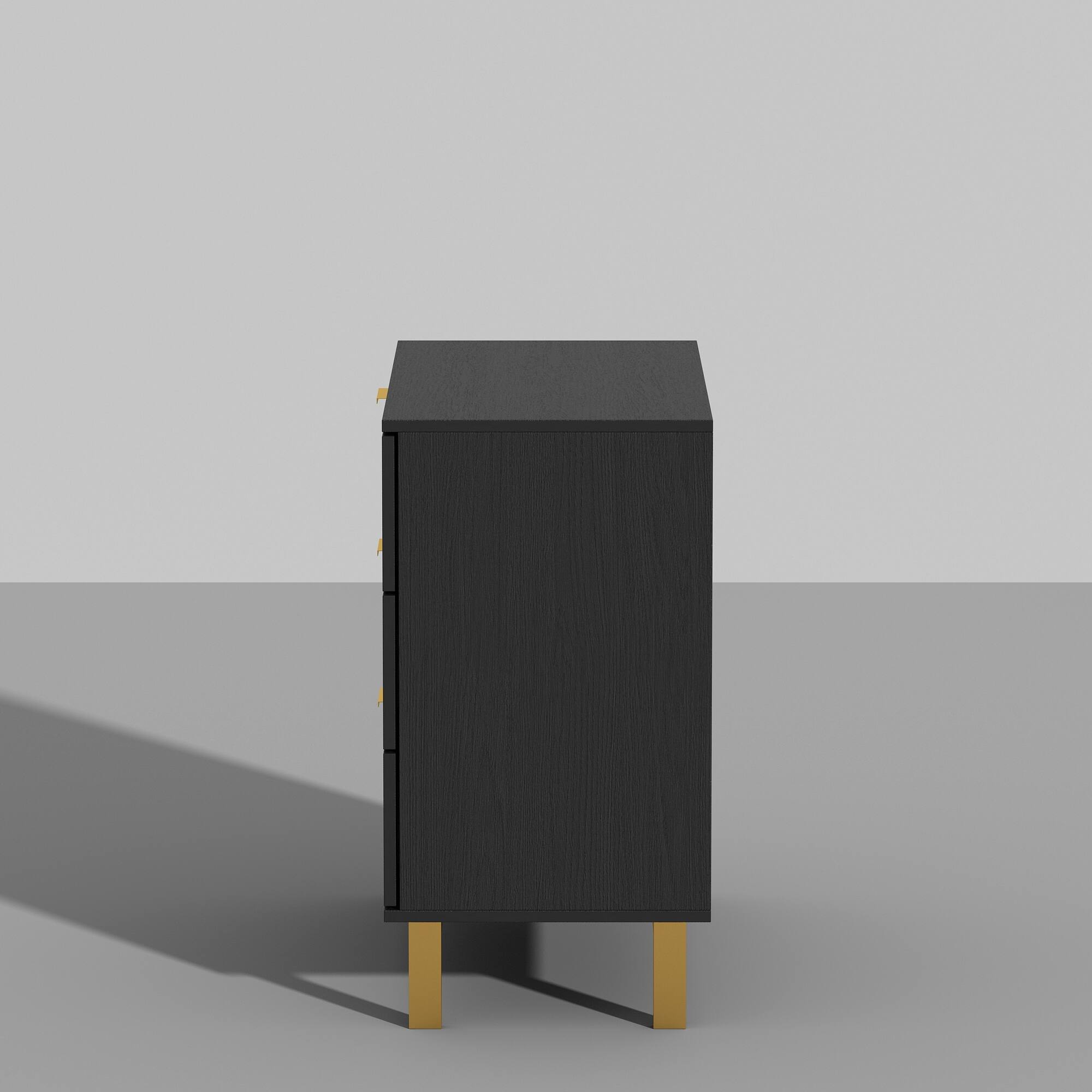 Left. FUFU & GAGA - FUFU&GAGA 3 - Drawer Dresser with Gold Accents: Modern Storage for Stylish Spaces - Black.