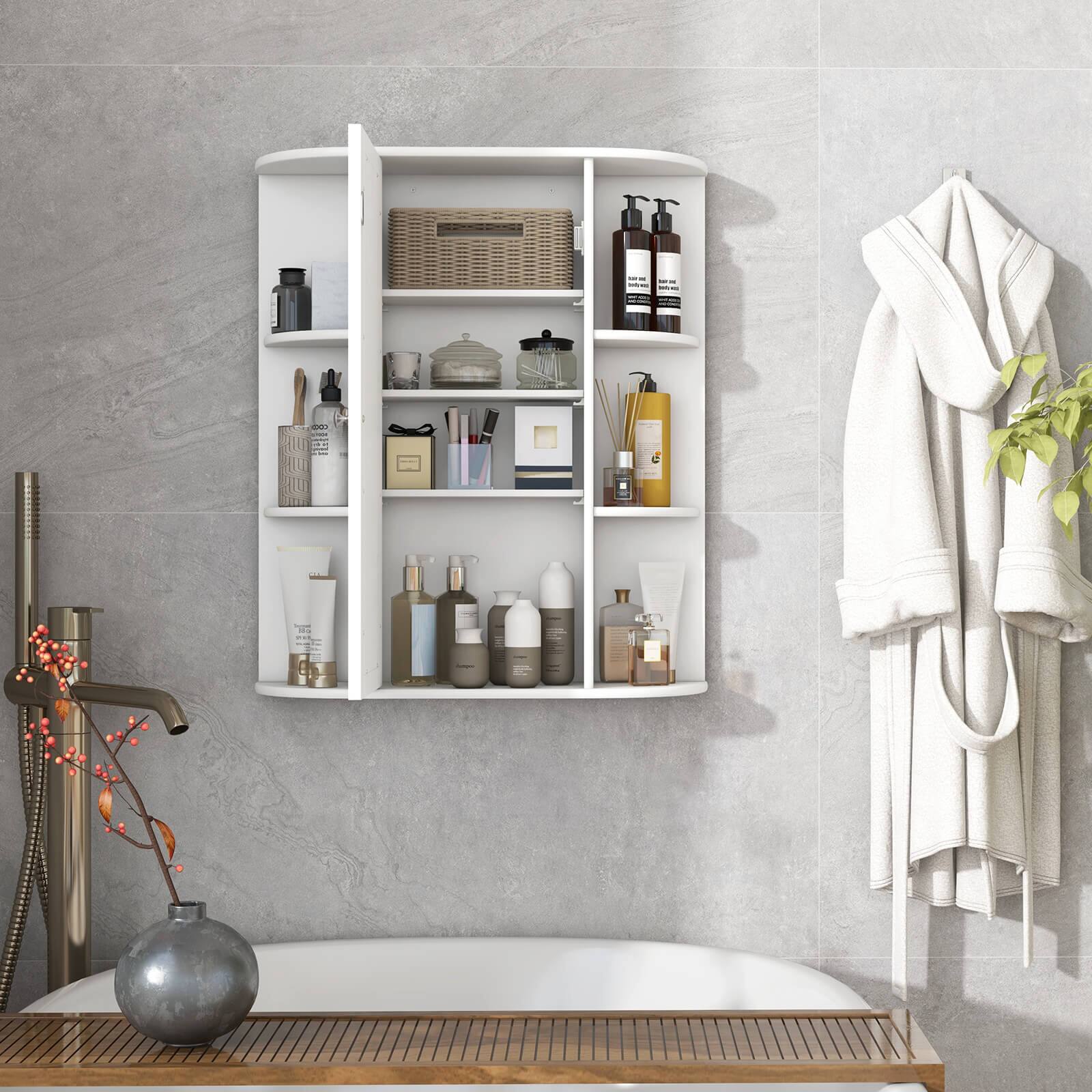 Alt View 3. Costway - Costway Bathroom Cabinet Single Door Shelves Wall Mount Cabinet with Mirror - White.