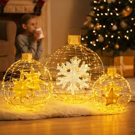 BreeBe - Christmas Lighted Ball Lantern Set of 3 with 732 LEDs Included - Golden