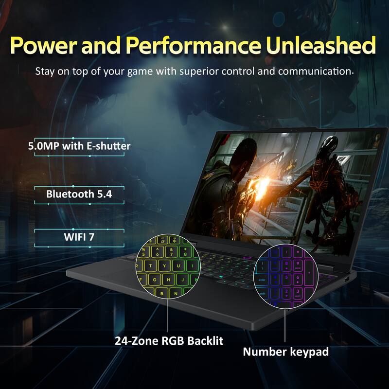Power and Performance Unleashed  
Stay on top of your game with superior control and communication.  

5.0MP with E-shutter  
Bluetooth 5.4  
WIFI 7  
24-Zone RGB Backlit  
Number keypad