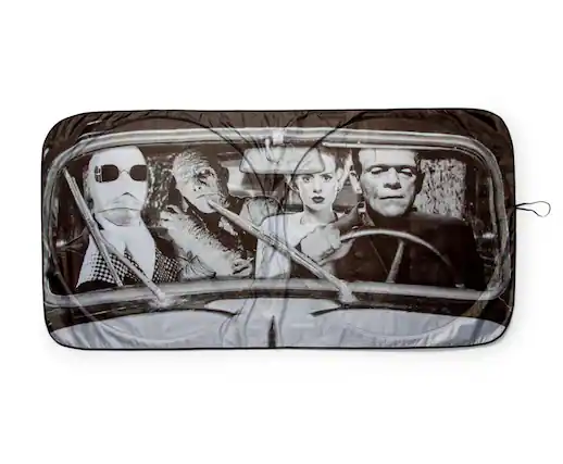 Front. Surreal Entertainment - Universal Monsters Sunshade for Car Windshield | 64 x 32 Inches - Grey.
