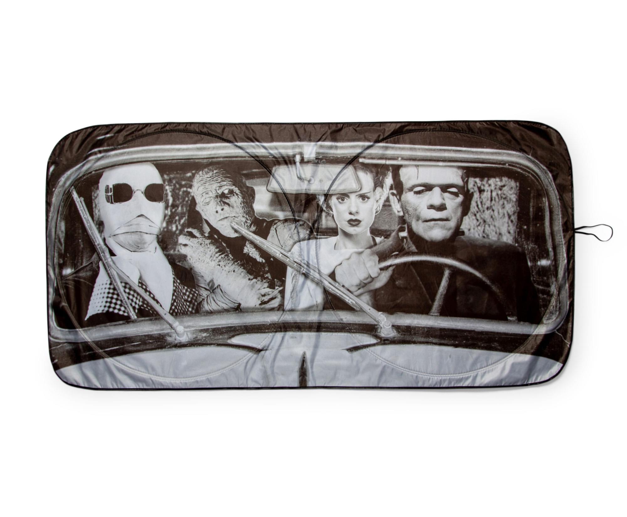 Front. Surreal Entertainment - Universal Monsters Sunshade for Car Windshield | 64 x 32 Inches - Grey.
