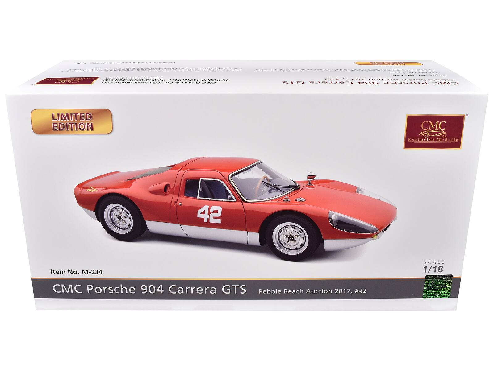 e addd 20212 MeauRcias S ....... dded POpCIEo ...... . ......... .... CE- C. CO Vu LLOE UN  E GIS Carrera 904 Porsche CMC LIMITED EDITION CMC sclusive Medelle 42 Item No. -234 SCALE 1/18 CMC Porsche 904 Carrera GTS Pebble Beach Auction 2017, #42