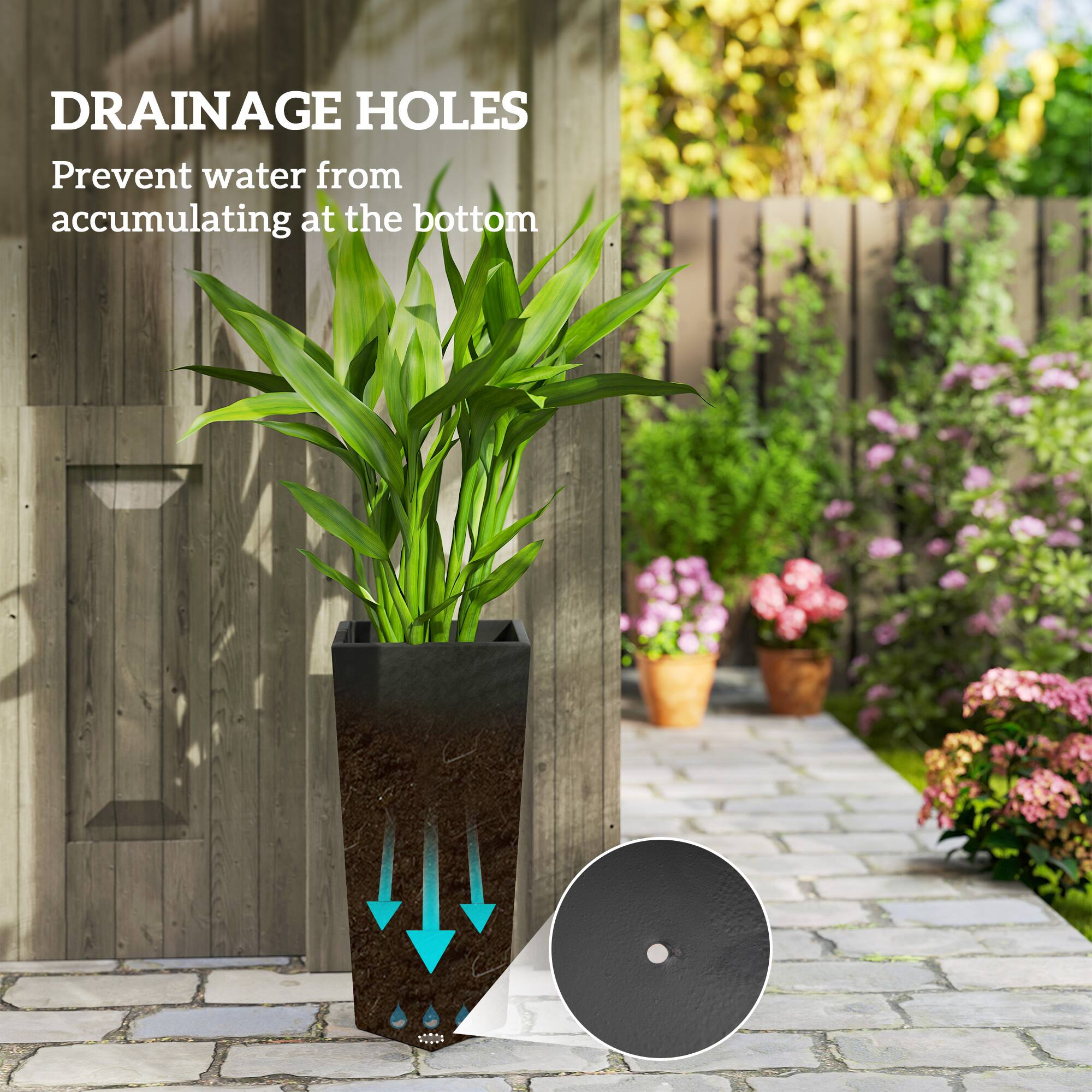 DRAINAGE HOLES  
Prevent water from accumulating at the bottom
