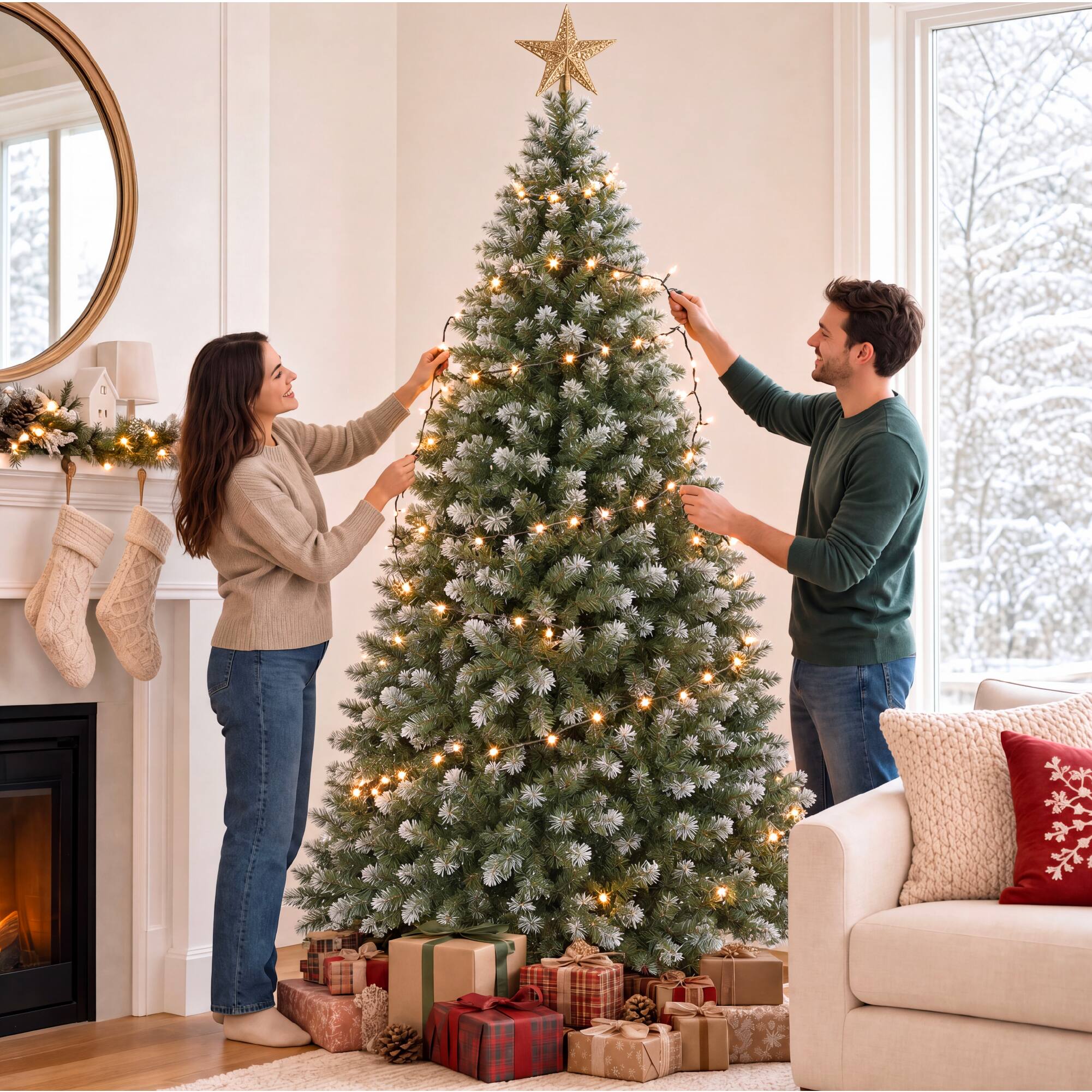 Alt View 2. Best Choice Products - Best Choice Products 7.5ft Artificial Christmas Tree Frosted Unlit Design Partially Snow Flocked Holiday Decor - Frosted Green.