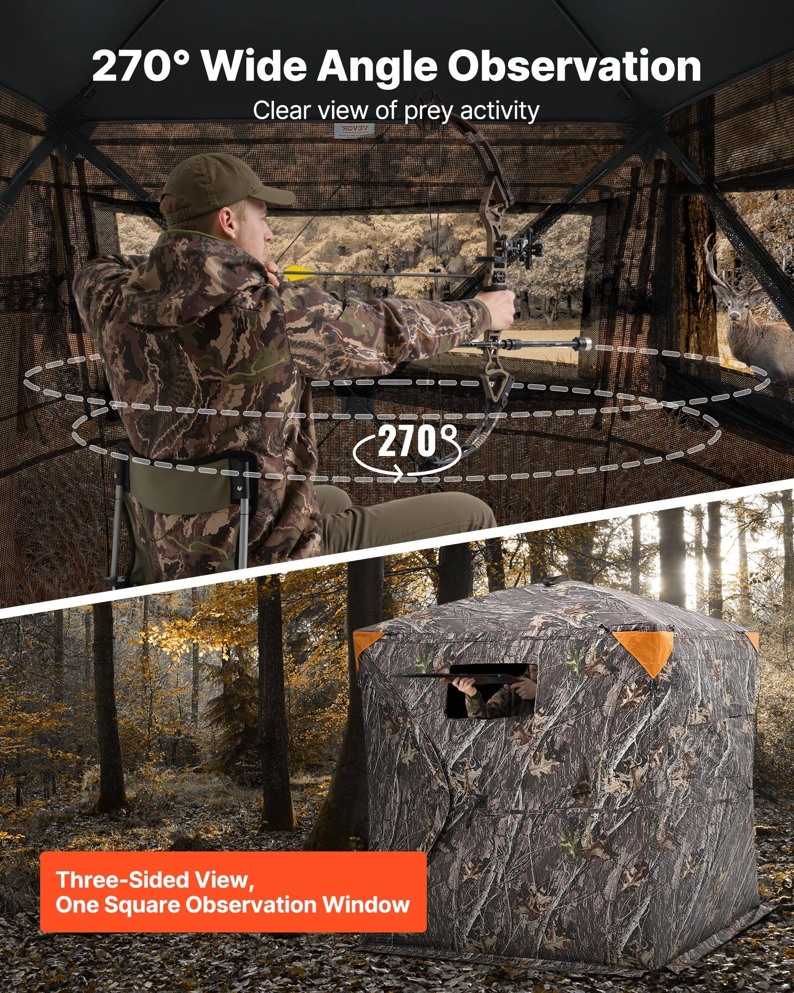 270° Wide Angle Observation  
Clear view of prey activity  

270° Three-Sided View, One Square Observation Window