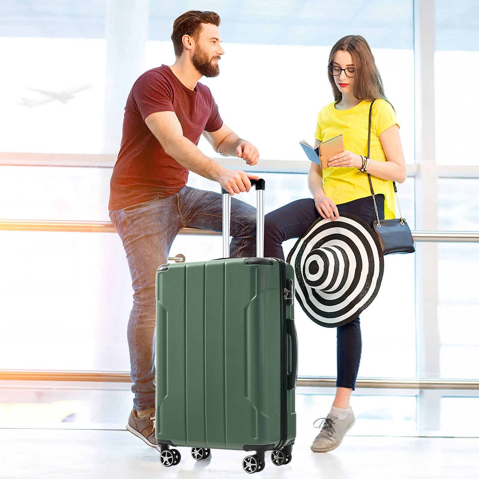Alt View 6. PexFix - Travel Luggage Sets 20/24/28 Inch-3 Piece Hard Shell ABS Suitcases with Double Spinner Wheels, Lightweight & Durable - Green.