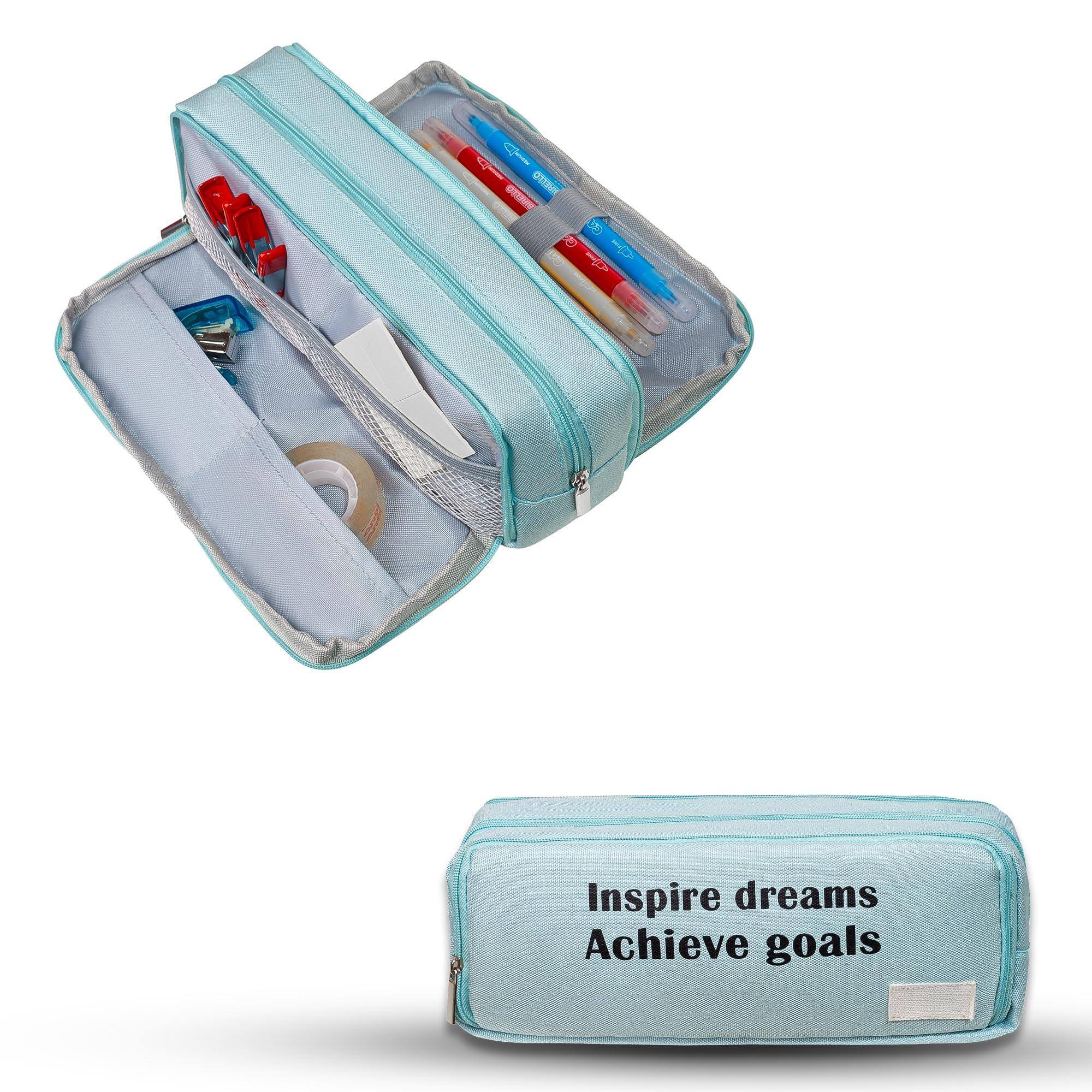 Paradigms Interiors - Large Pencil Case Ultimate Storage s For School Supplies Office Accessories -function With Zipper Holder Cute Makeup - Green