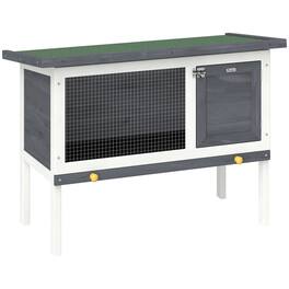Pawhut - Rabbit Hutch, Guinea Pig Hutch with Asphalt Roof - Gray