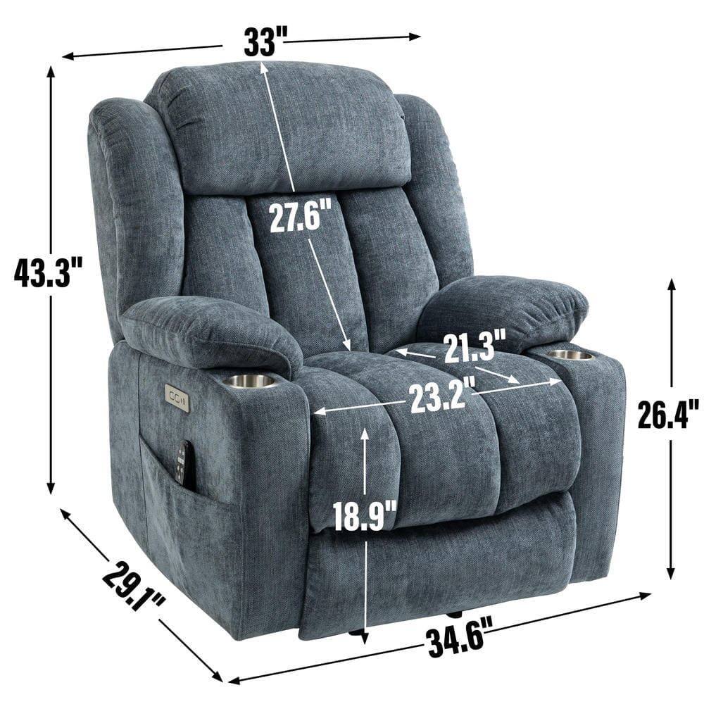 Sure, here are the measurements grouped and corrected:

- **Height:** 43.3"
- **Width:** 33"
- **Depth:** 34.6"
- **Seat Height:** 21.3"
- **Seat Depth:** 23.2"
- **Arm Height:** 27.6"
- **Arm Width:** 26.4"
- **Back Height:** 29.1"
- **Base Width:** 29.1"
- **Base Depth:** 18.9"