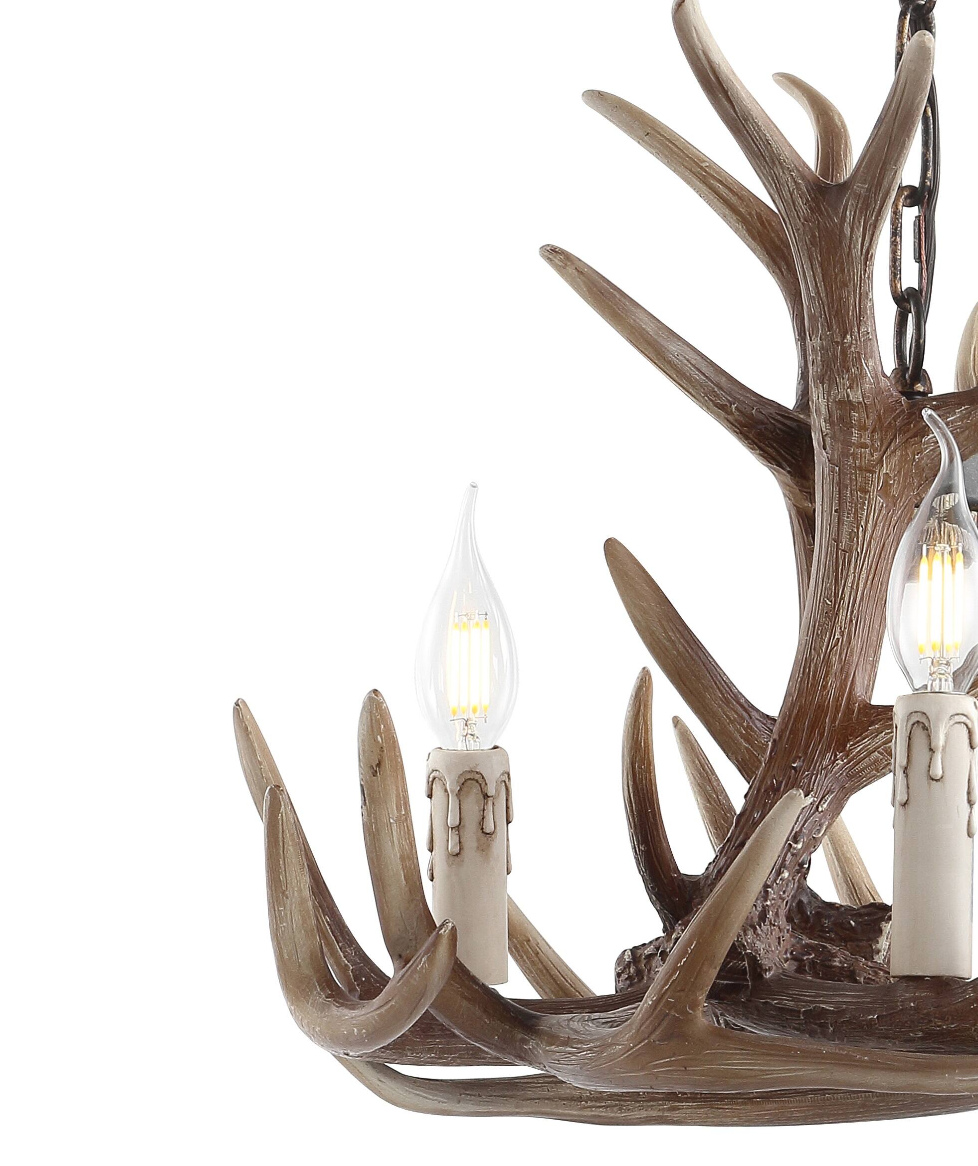 Alt View 4. Jonathan Y - Nelle 18" Adjustable Resin Antler 3-Light LED Chandelier, Brown - Brown.