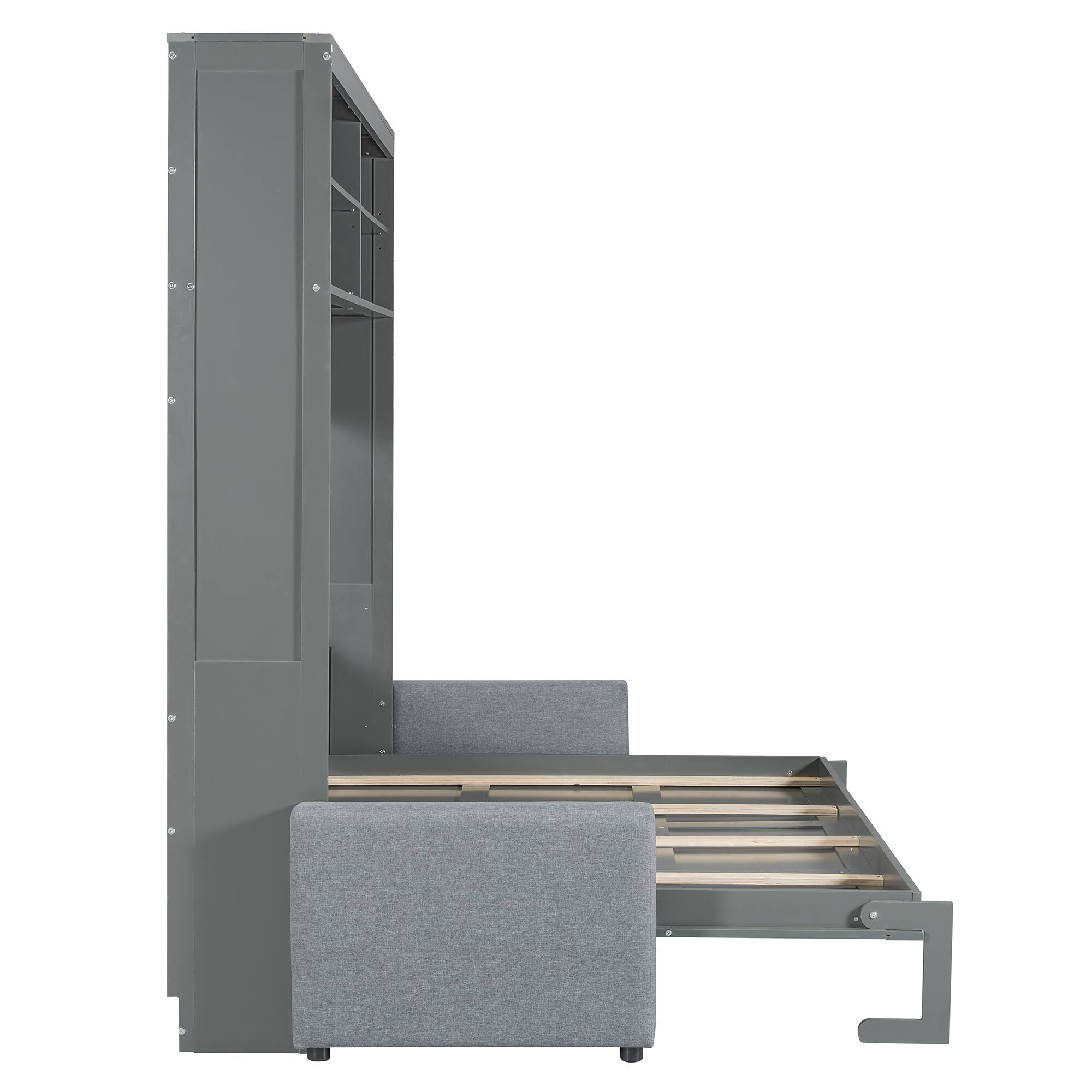 Alt View 5. Tiramisubest - Queen Size Gray Murphy Bed Wall Bed with Sofa, MDF + LVL, Space-Saving & Multifunctional - Gray.