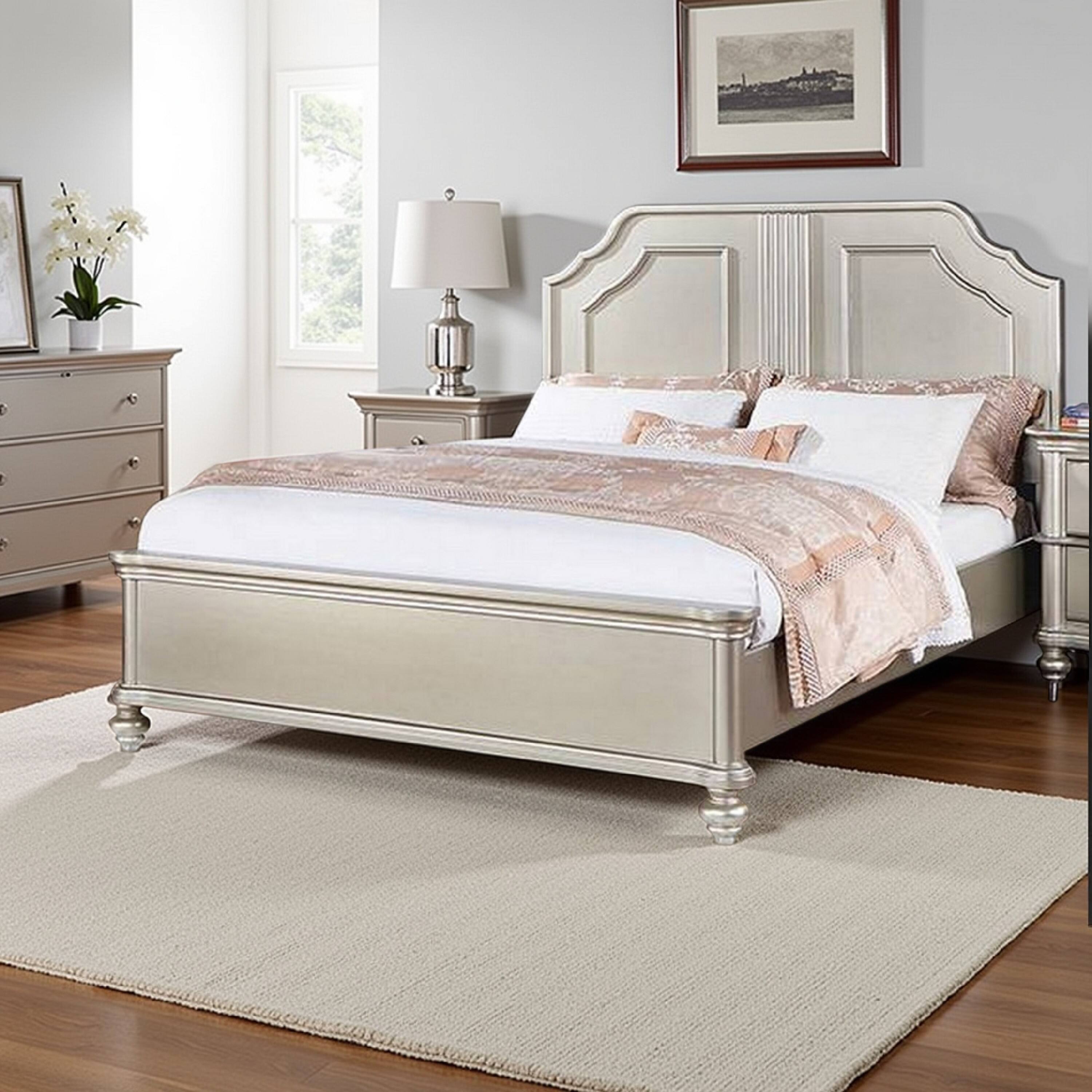 Alt View 5. Manhattan Lane - Opp Platform Queen Size Bed with Curved Panel Headboard - Champagne Silver.