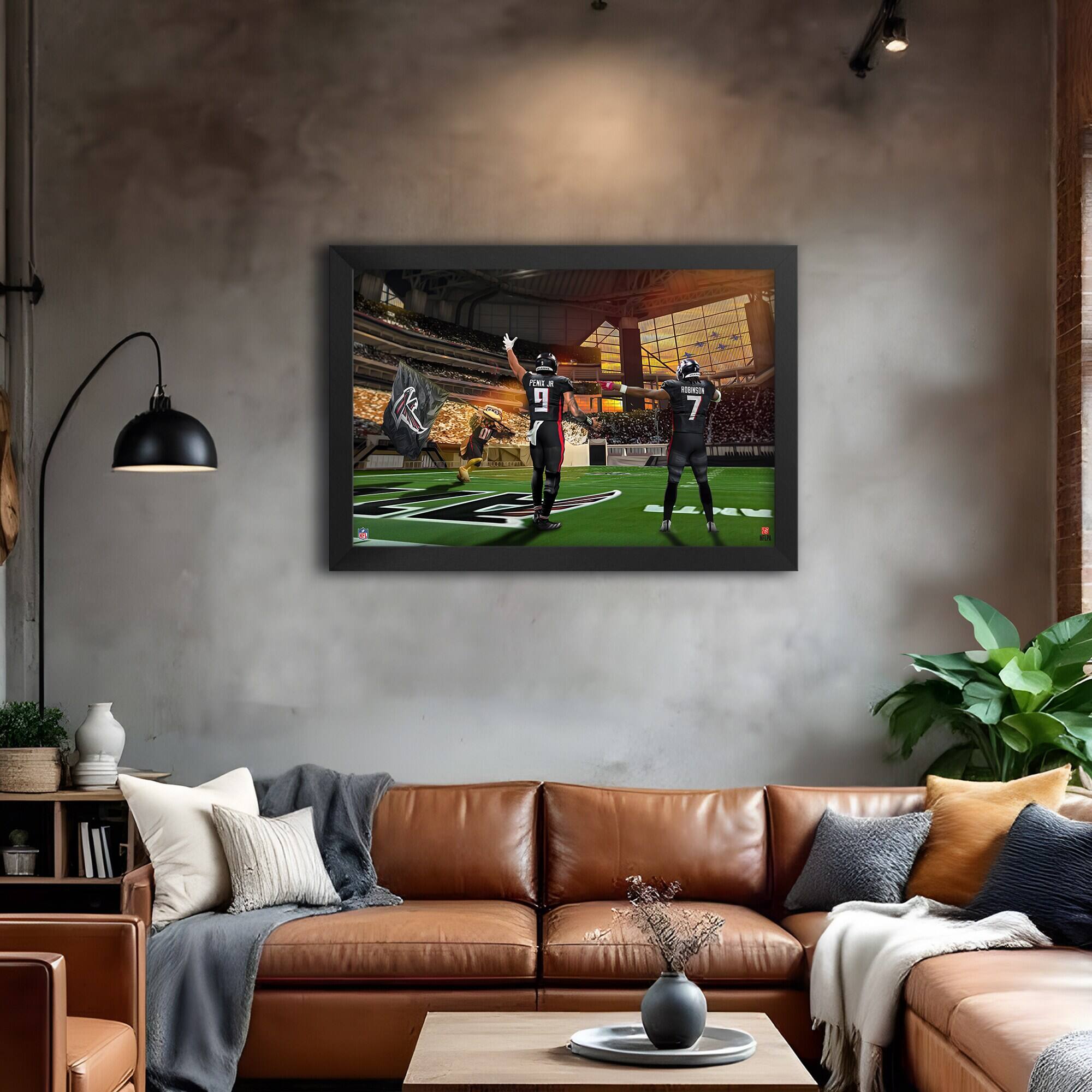 Alt View 1. Sporticulture - Michael Penix Jr. and Bijan Robinson Atlanta Falcons Framed Two-Player Art Print - Black.