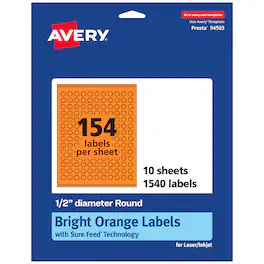 Avery - Printable Round Labels, Bright 0.5" Diameter, 1,540ct - Orange