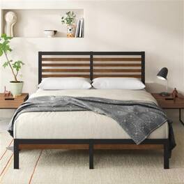 Hivvago - Full Metal Platform Bed Frame with Bamboo Wood Slat Headboard and Footboard - Brown