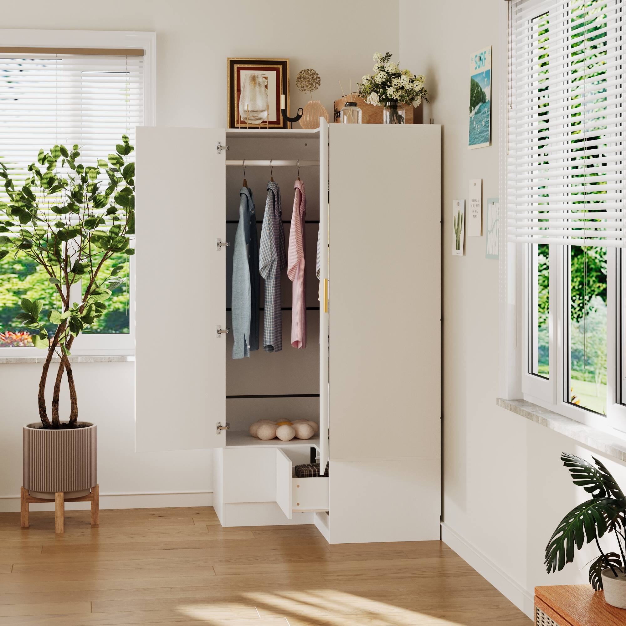 飾り棚(No:1280829) FUFU & GAGA Corner Wardrobe Closet L Shaped Armoire with Hanging