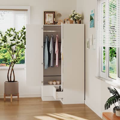 FUFU & GAGA L Shaped Corner Wardrobe Closet Armoire with Hanging FUFU & GAGA L Shaped Corner Wardrobe Closet Armoire with Hanging