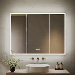WELLFOR - 48 in. W x 36 in. H Rectangular Aluminum LED Medicine Cabinet with Mirror, 3X Magnify, Soft Close, Electrical Outlet - Silver