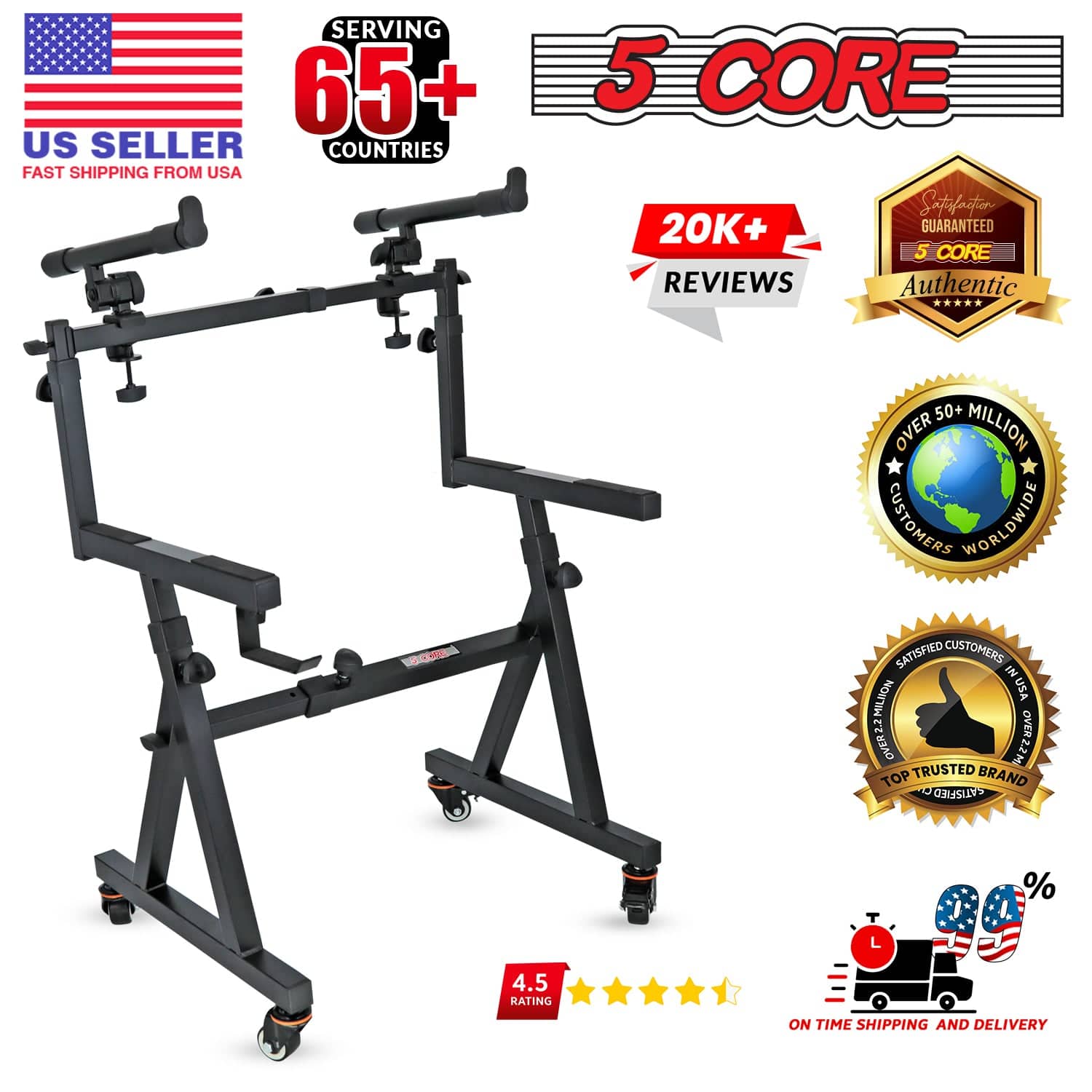 5 CORE Dual Keyboard Stand Z Style Heavy Duty 2 Tier Piano Stands