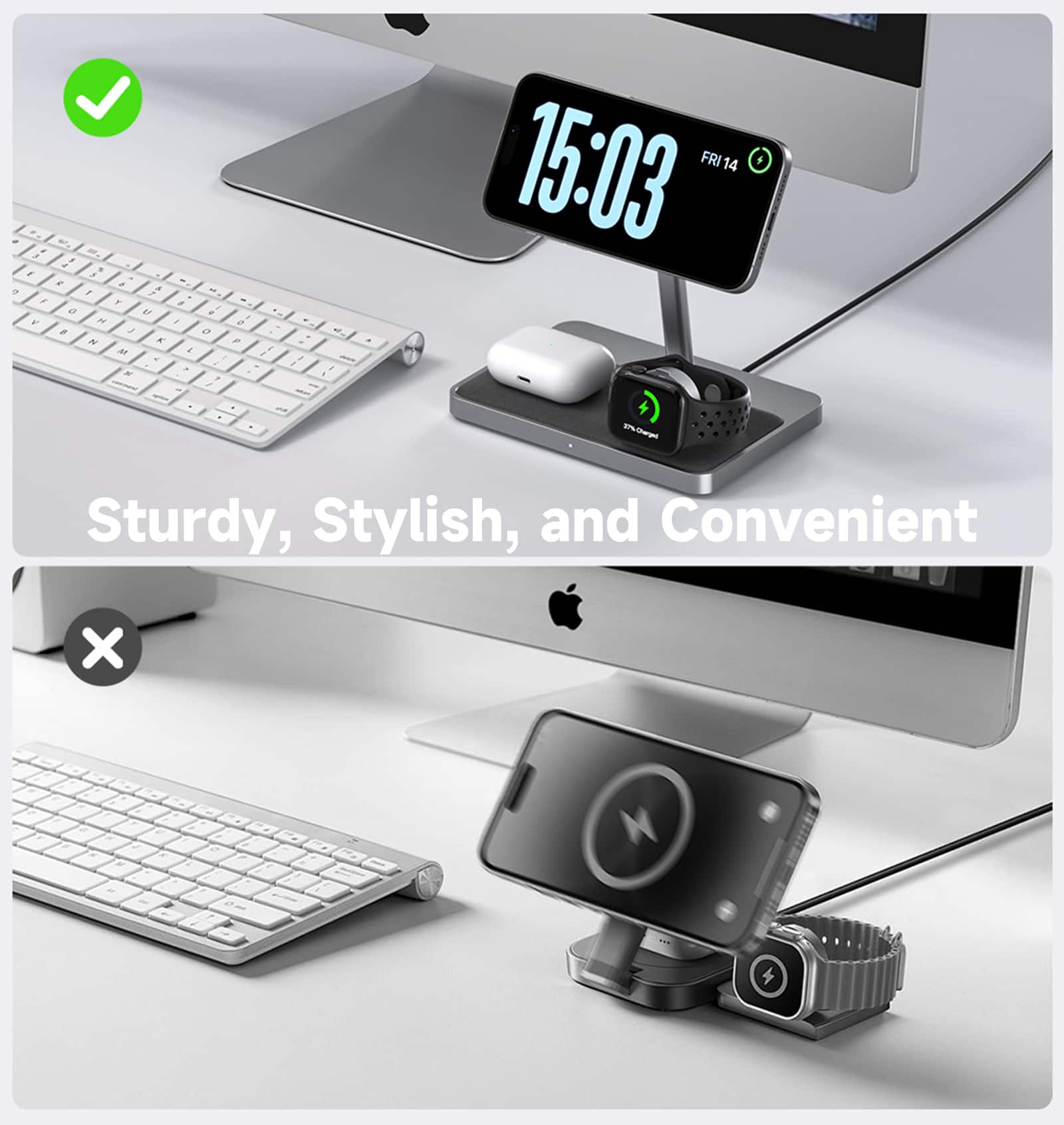 The text on the image reads: "Sturdy, Stylish, and Convenient."