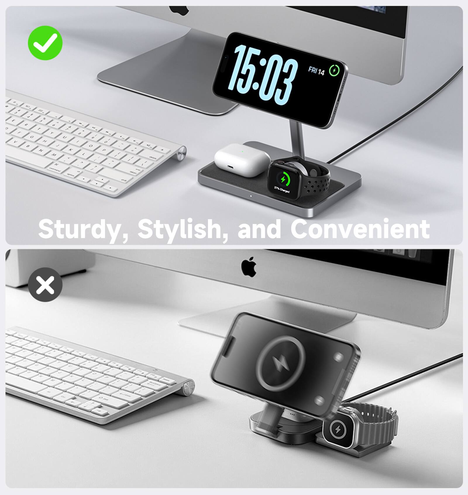 The text on the image reads: "Sturdy, Stylish, and Convenient."